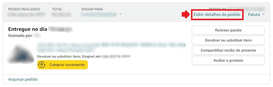 Como arquivar pedido na Amazon - Passo 2