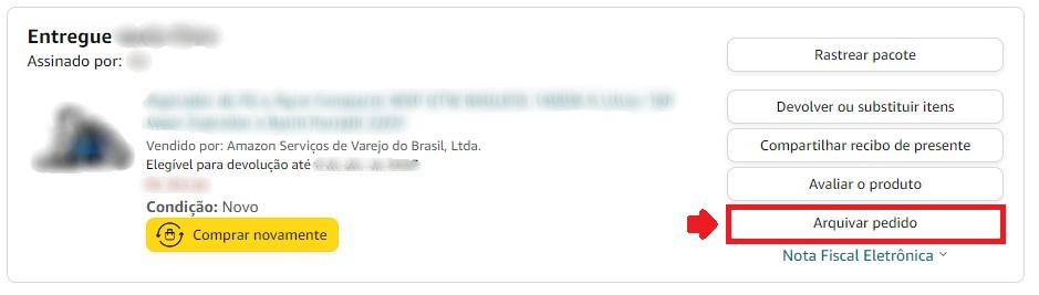 Como arquivar pedido na Amazon - Passo 3