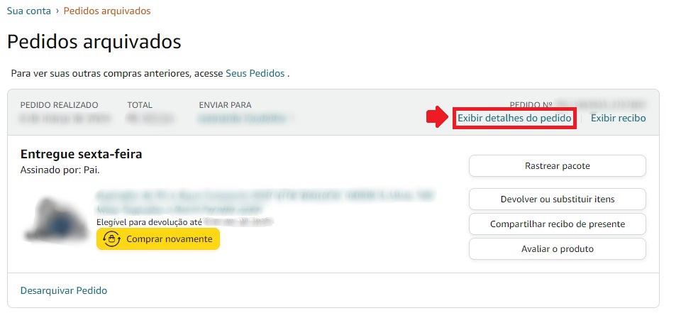 Como mostrar compra novamente - Passo 2