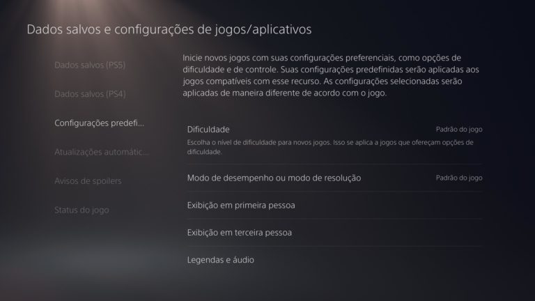Como personalizar configurações globais para jogos no PlayStation 5